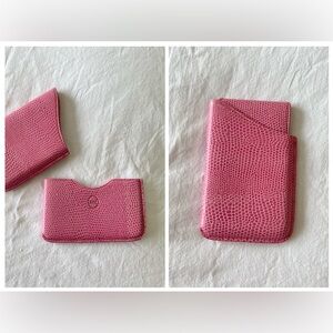 AMI | Exclusive Accessories Pink Lizard Embossed Leather Credit Card Case